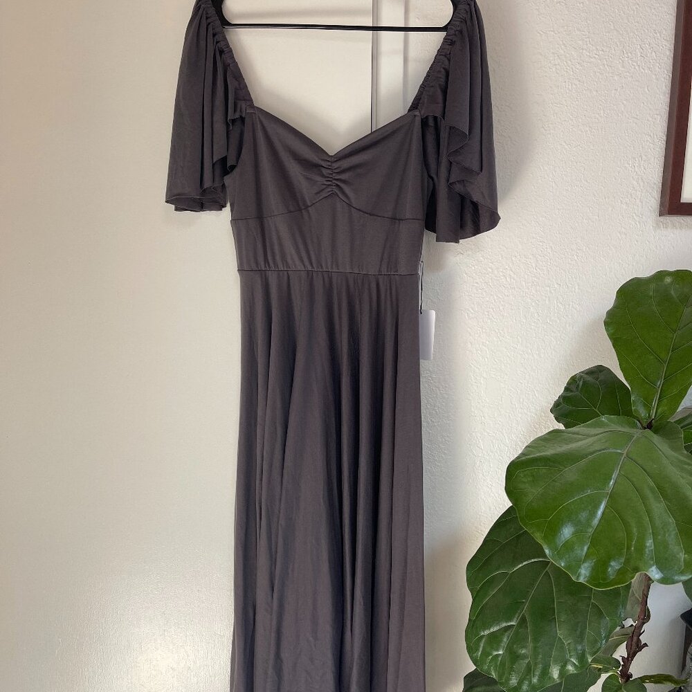 Joyfolie Blue Gray Flutter Sleeve Midi Dress